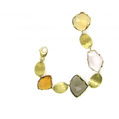 Polsera or groc 18k citri, quartz rosa i fume - PU-40010