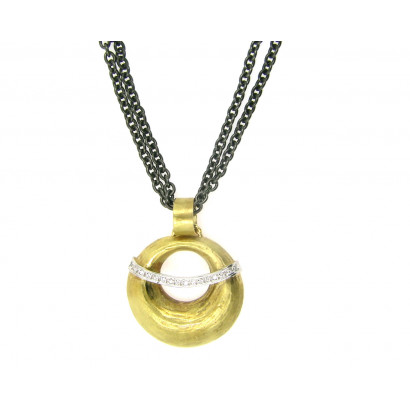 Colgante oro amarillo con tira brillantes cadena acero - C-26505