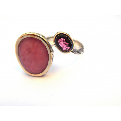 Anell G.Styliano plata or i rodolita i turmalina rosa - ASP1377/D