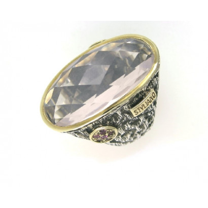 Anillo G.Styliano plata oro cuarzo rosa - ASP578