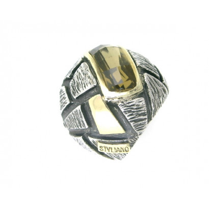 Anillo G.Styliano plata oro cuarzo fume - ASP703
