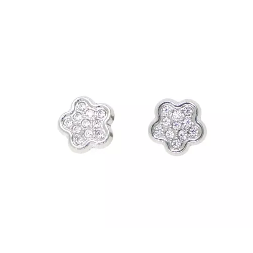 Pendientes oro blanco circon flor - M-620822B
