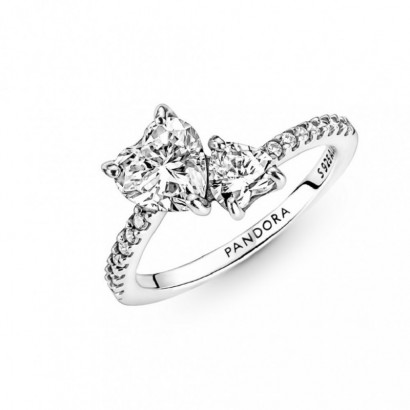 Anillo Pandora plata dos corazones circon - 191198C01