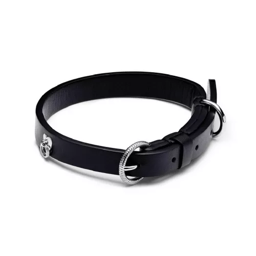 Collar gos Pandora acer cuir negre - 312262C01