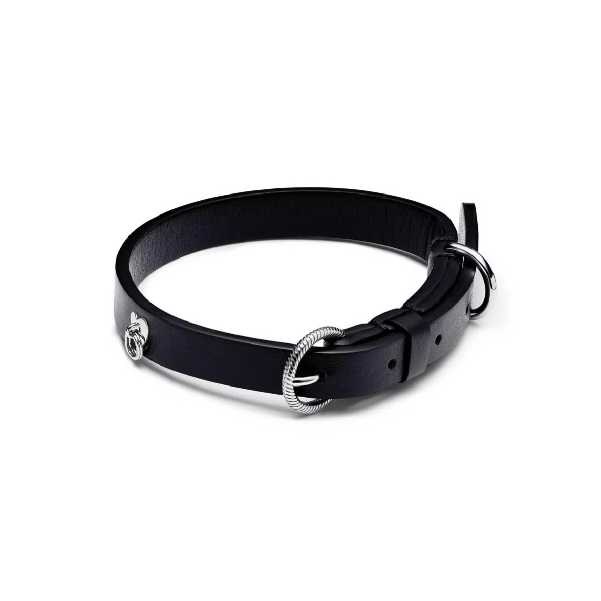 Collar gos Pandora acer cuir negre - 312262C01