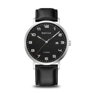 Reloj Bering esfera negra caja titanio correa piel - 18640-402