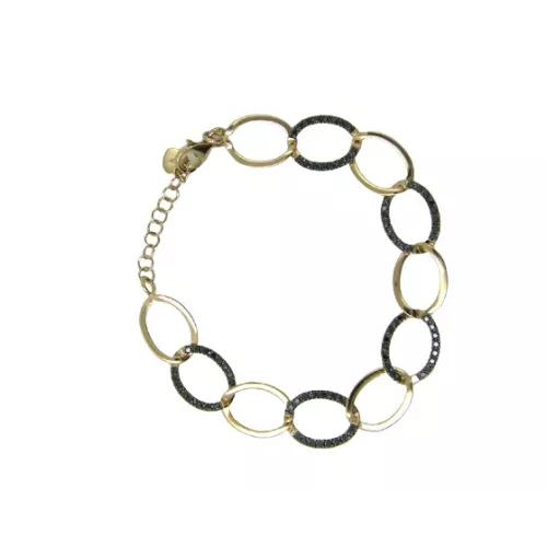 Polsera or rosa 18k brill-0.84k negres anelles llarg 20cm - JPUB0150