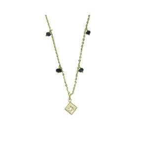 Collar oro amarillo 18k brillante zafiro azul cadena 40cm - JCOB0305