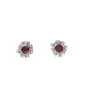 Pendientes oro rosa 18k brill-0.22k rubi cierre boton - E4965MP082