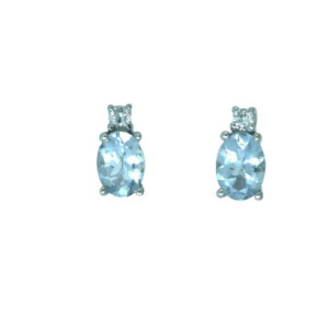 Pendientes oro blanco 0,10k brillantes aguamarina - V-3162/P/AG