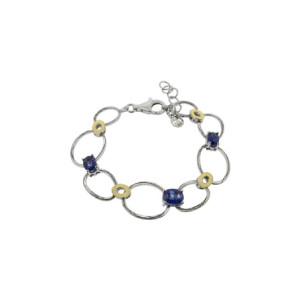 Pulsera Miquel Sarda plata oro piedra azul 18cm anillas a 20cm - 22379