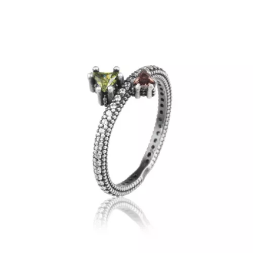 Anell Sunfield plata zircon verd i granat - AN064173