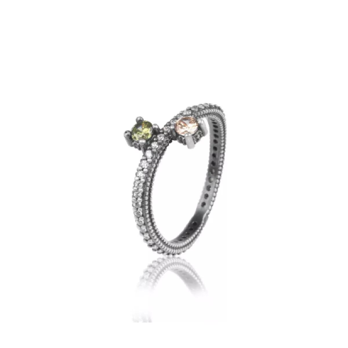 Anell Sunfield plata zircon verd i xampany - AN064172