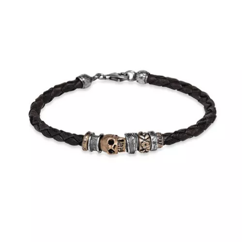 Polsera Platadepalo Skull plata bronze cuir - CAB39B