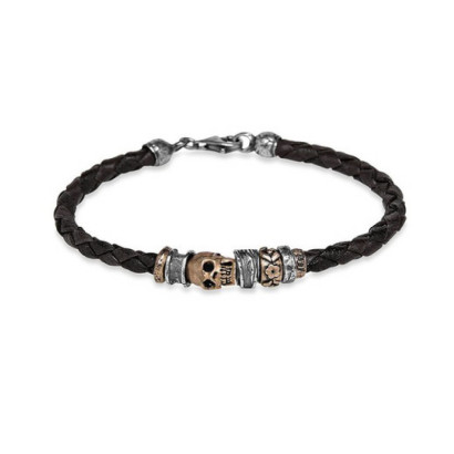 Polsera Platadepalo Skull plata bronze cuir - CAB39B