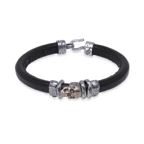 Polsera Platadepalo Skull plata bronze cuir - CAB80A T/21