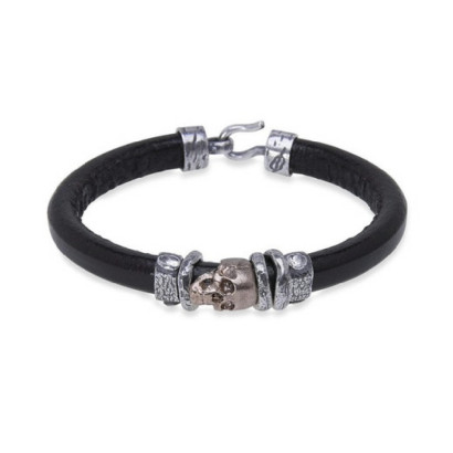 Polsera Platadepalo Skull plata bronze cuir - CAB80A T/21