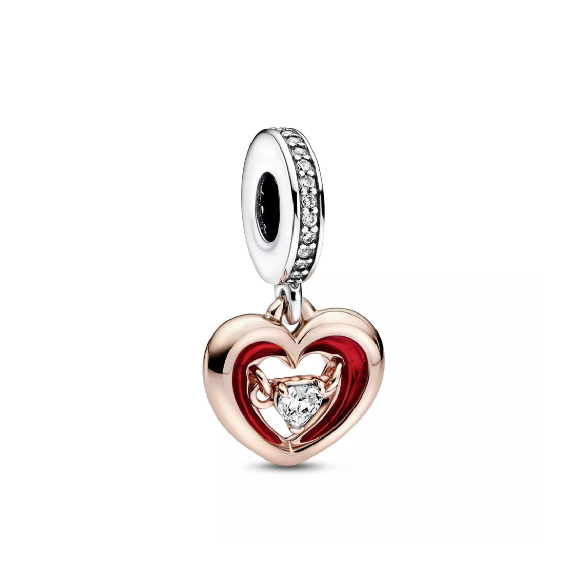 Charm Pandora cor plata rose esmalt vermell zircon - 782450C01