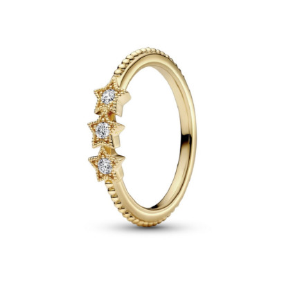 Anillo Pandora plata 14k gold plated 3 estrellas circon - 162333C01