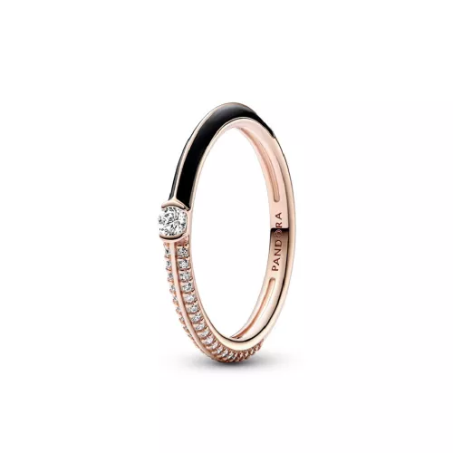 Anillo Pandora plata 14k rose gold plated esmalte negro circon - 182528C01