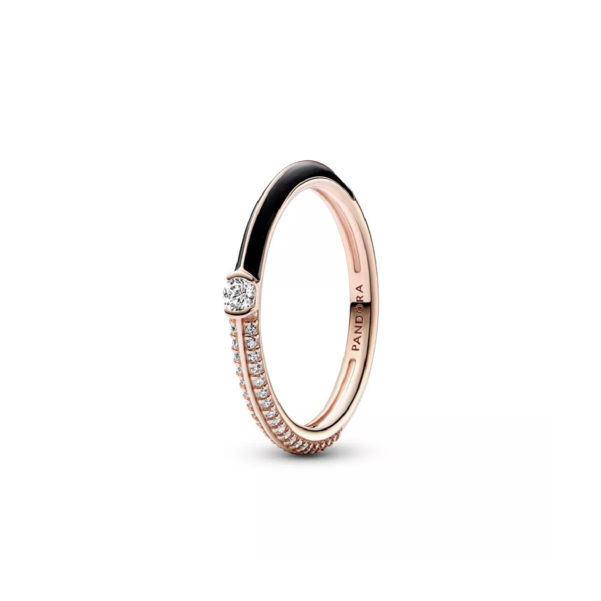 Anillo Pandora plata 14k rose gold plated esmalte negro circon - 182528C01