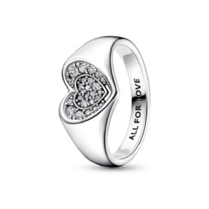 Anell Pandora plata cor zircon tipo segell - 192491C01