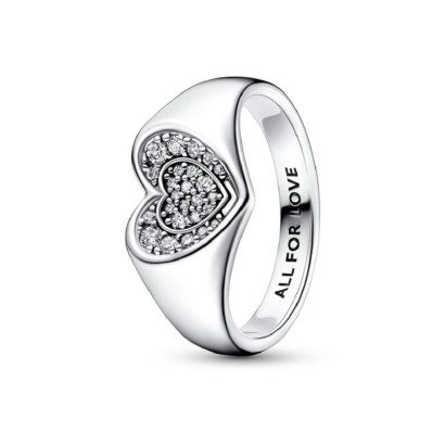 Anillo Pandora plata corazon circon tipo sello - 192491C01