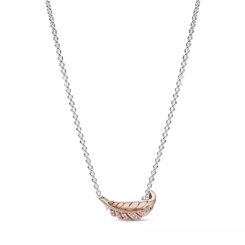 Colgante Pandora hoja 14k rose circon cadena plata 45cm - 382575C01