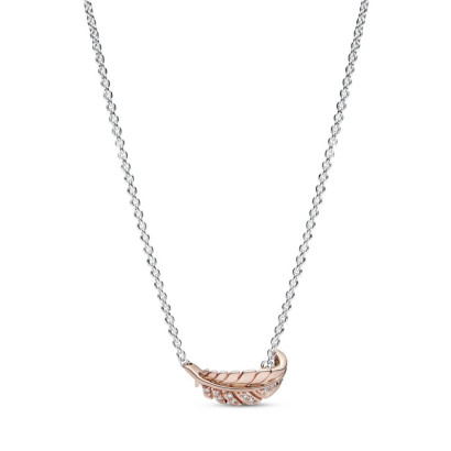 Colgante Pandora hoja 14k rose circon cadena plata 45cm - 382575C01