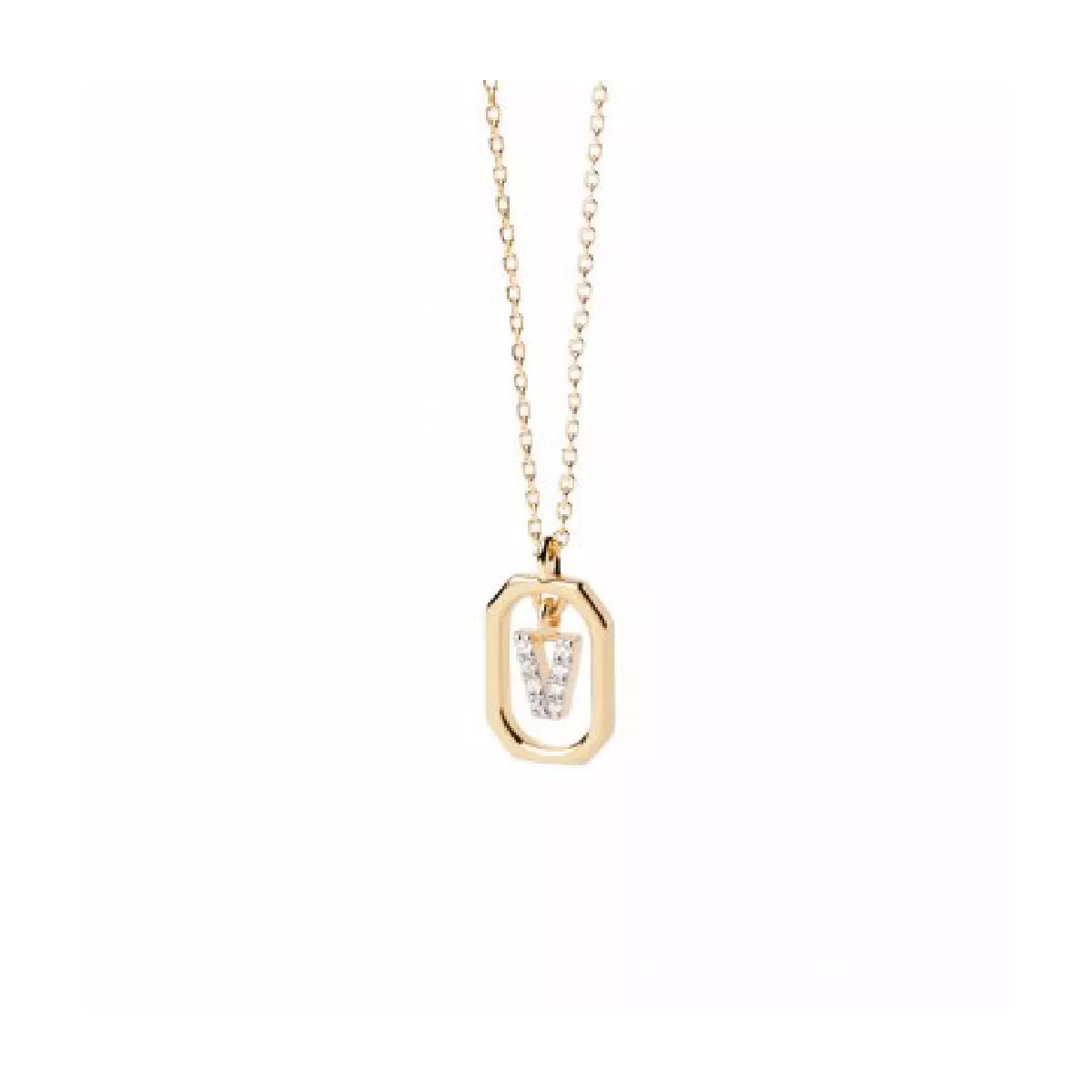 Colgante Pdpaola letra V plata baño de oro 18k circon - CO01-533-U