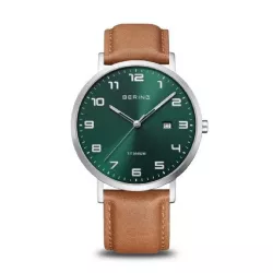 Rellotge Bering titani esfera verda 40mm de diametre de caixa corretja pell vidre safir - 18640-568