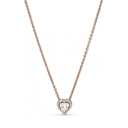 Penjoll Pandora cor zircon plata rose 14k gold-plated cadena - 388425C01-45