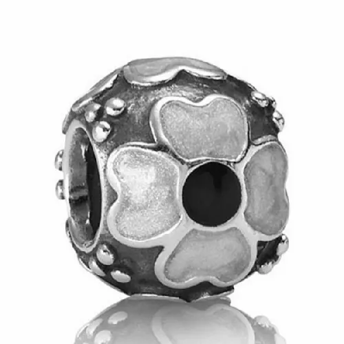 Charm plata flor esmalt blanc i negre - 790433EW