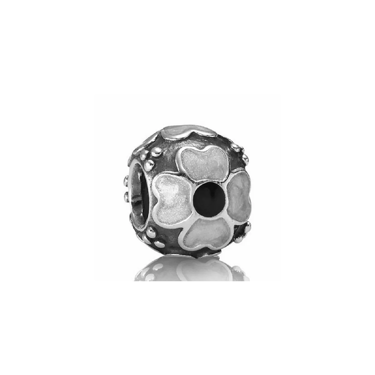 Charm plata flor esmalte blanco y negro - 790433EW