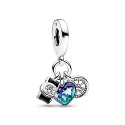 Charm Pandora camara,corazon,brujula plata circon esmalte - 792703C01