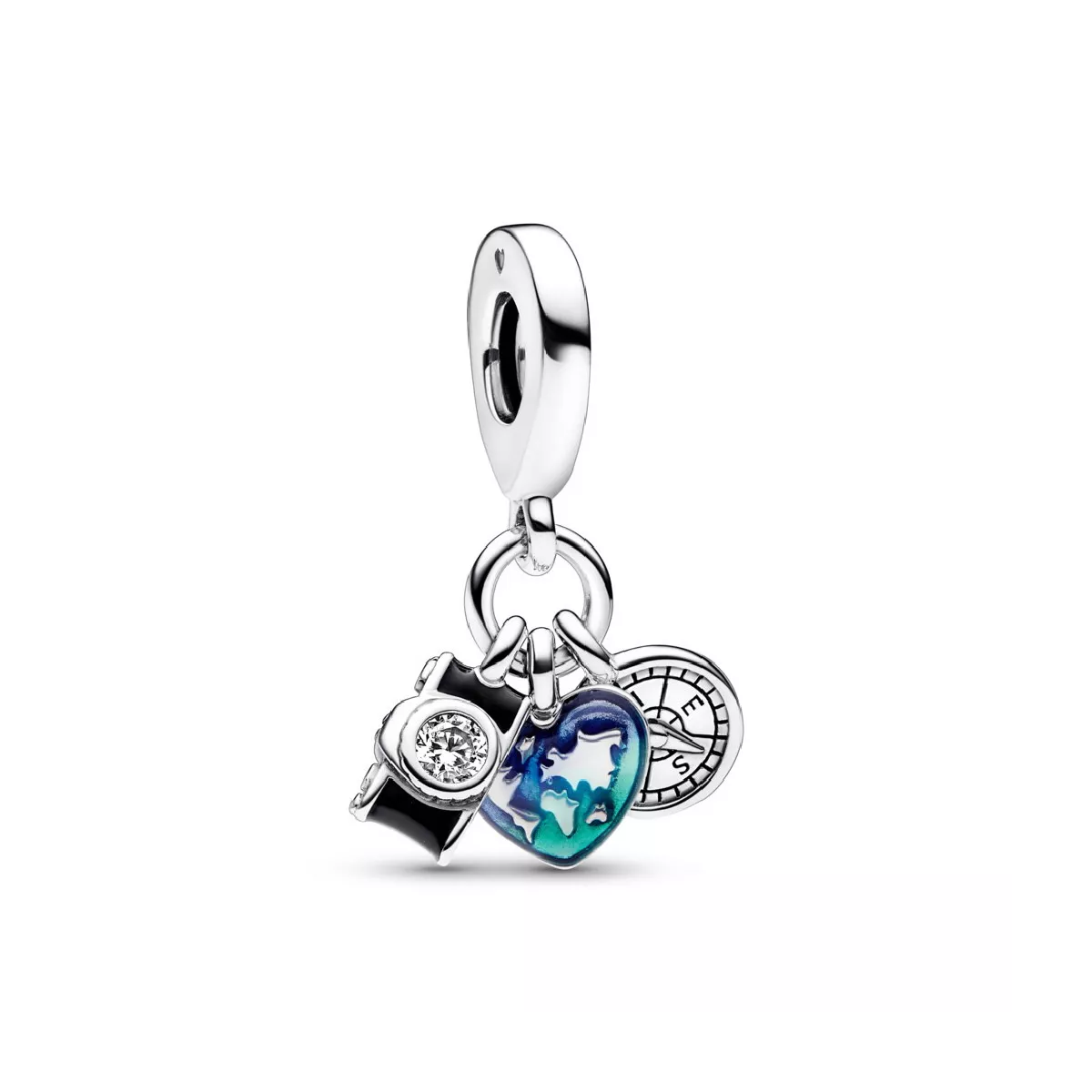 Charm Pandora camara,corazon,brujula plata circon esmalte - 792703C01