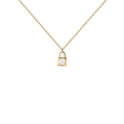 Colgante Pdpaola Padlock plata gold plated circon cadena - CO01-487-U