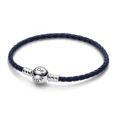 Pulsera Pandora plata cuero trenzado azul - 592790C01