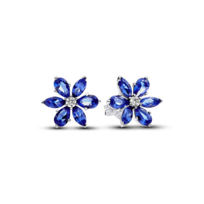 Pendientes Pandora plata flor circon azul - 292407C01