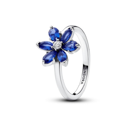 Anillo Pandora plata flor circon azul - 193000C01