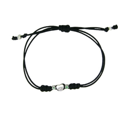Pulsera oro blanco 18k corazon brillantes i dos esmeraldas nylon  - JPUB0177