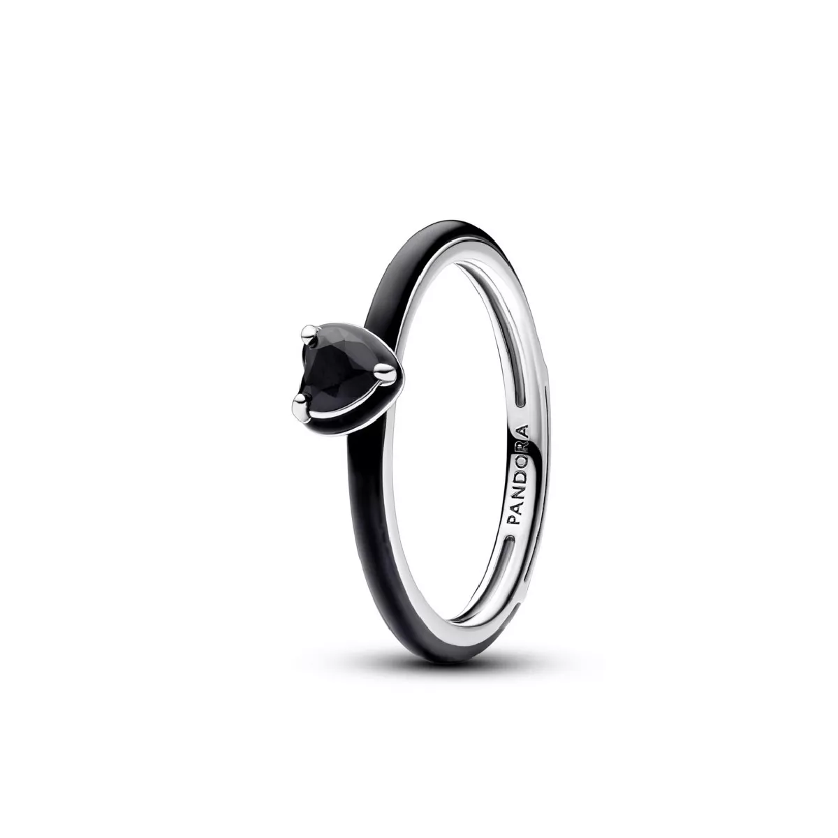 Anell pandora cor plata cristall negre - 193088C01