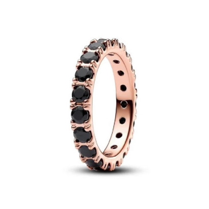 Anillo Pandora plata 14k rose gold-plated circon negro - 180050C02