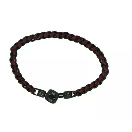 Polsera Pig&Hen Catena Curb acer negre nylon vermell - P40-294000