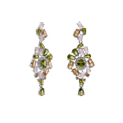 Arracades plata zircon colors llargues - 19588-A