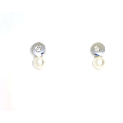 Pendientes oro blanco tuyo redondo perla 2 brill. - BB9476P