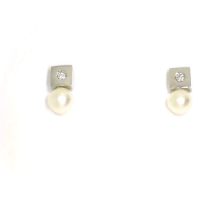 Arracades or blanc tuyo quadrat perla 2 brillants - BB9474P