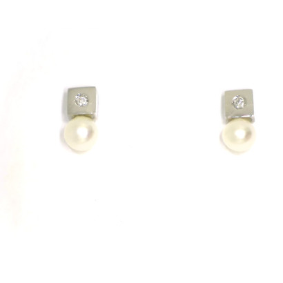 Pendientes oro blanco tuyo cuadrado perla 2 brill. - BB9474P