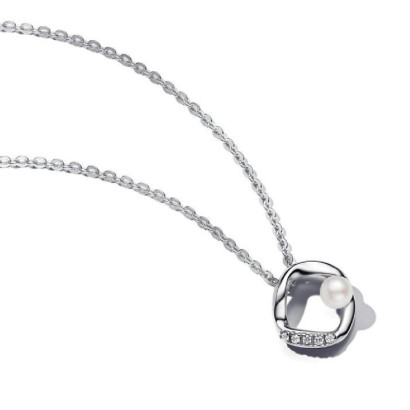 Colgante Pandora plata circon perla con cadena ajustable a 42cm y 39cm - 393303C01-45