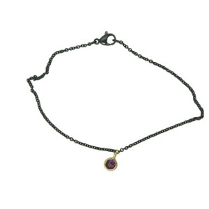 Pulsera acero oro amarillo y rodolita - V-3195/PU/R
